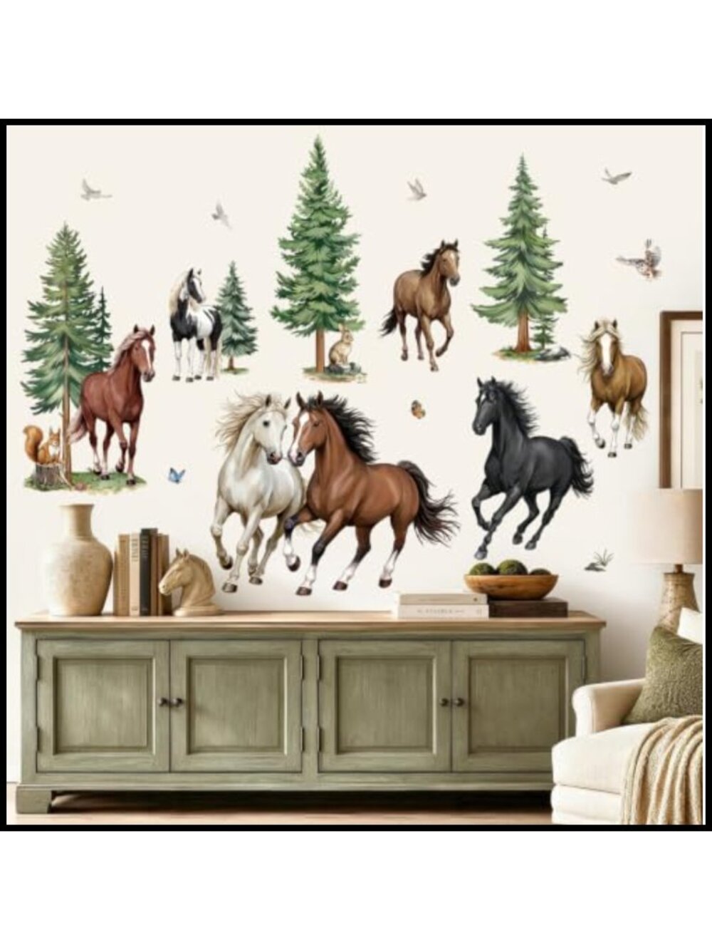 Farm Animal Wild Horse Pine Tree Wall Decals Stickers 2 Sheets